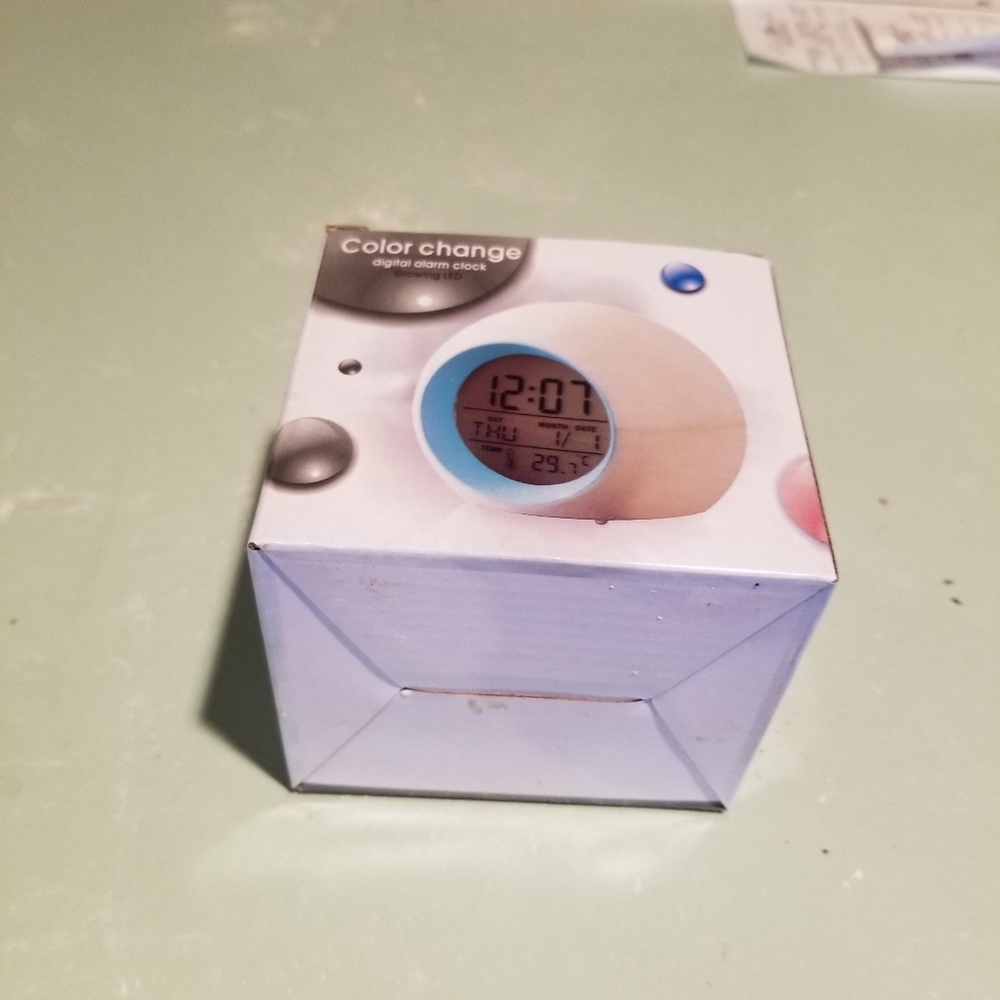 Color changing alarm clock.